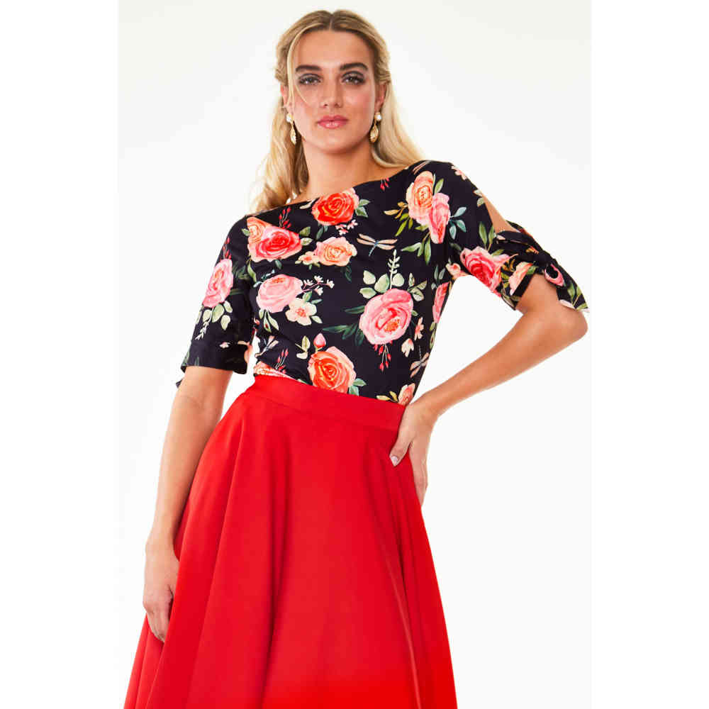 Voodoo Vixen - Rosabeth Floral knit Top - Black